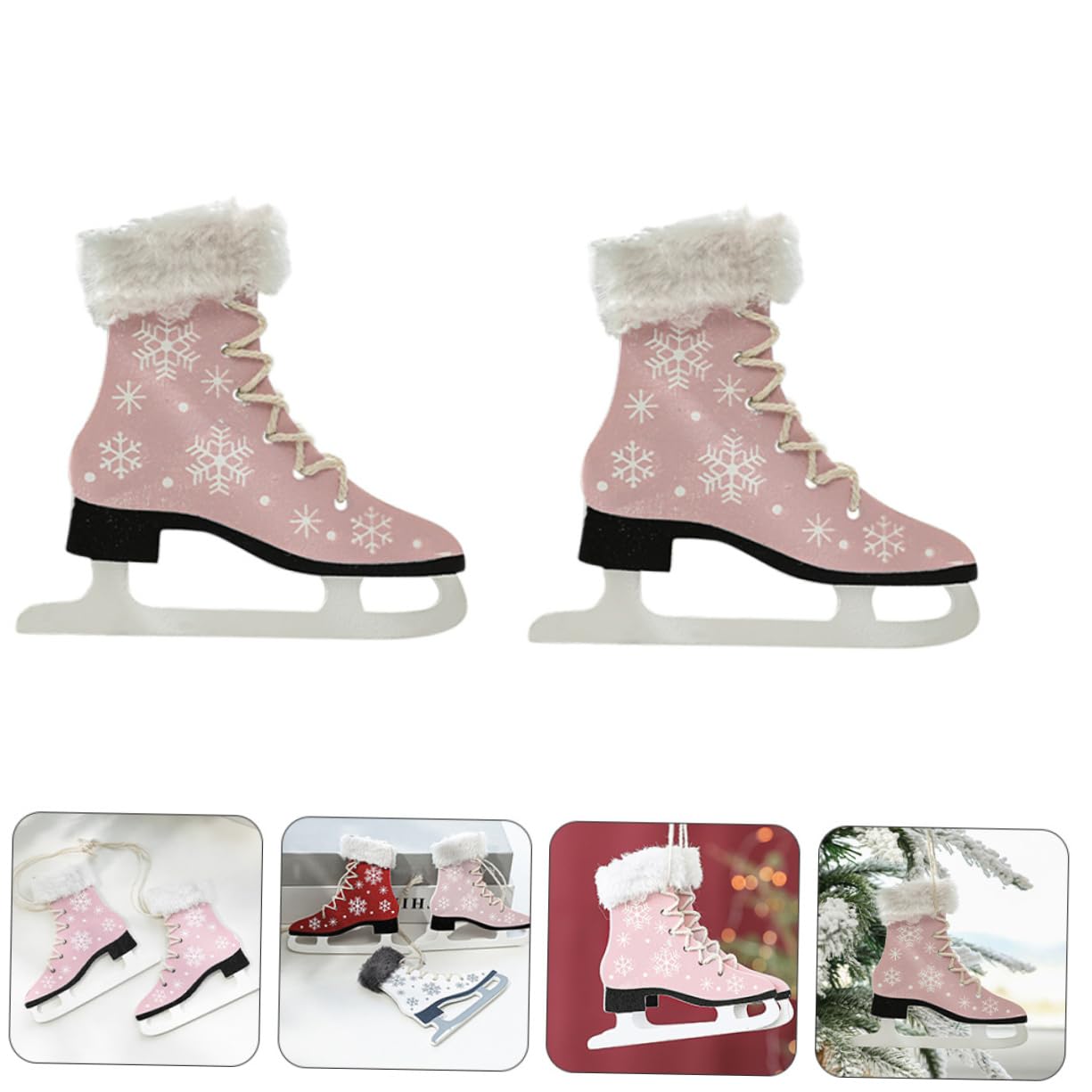 Veemoon 2 Pcs Skate-Shaped Wood Pendant Decorations Ice Skates Ornaments for Christmas Tree Wall Window Door Tree Decor for Xmas Party