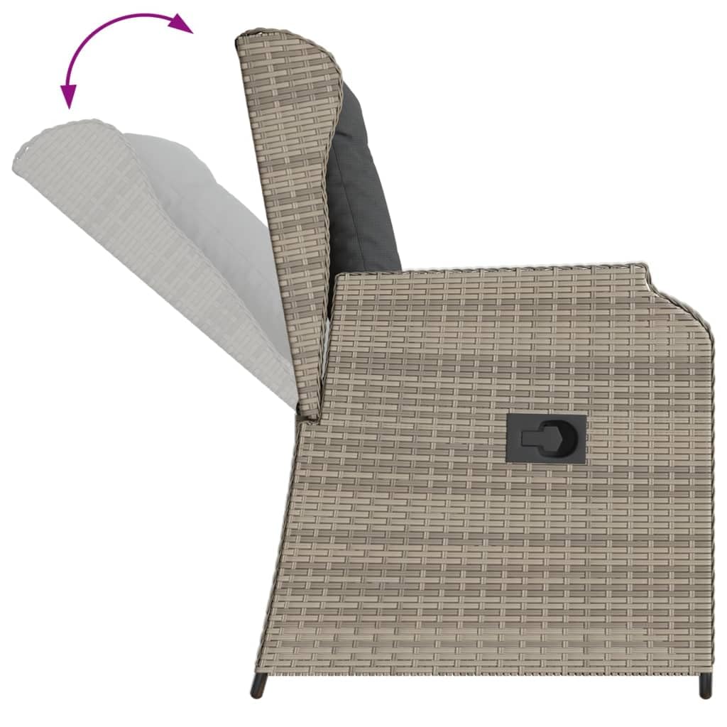 Poltrona da Giardino con Cuscino 2PZ Regolabile Grigio Chiaro Poly Rattan Resistente ai raggi UV Resistente alle intemperie per Giardino Terrazzo Balcone, Max 110kg Per Seduta
