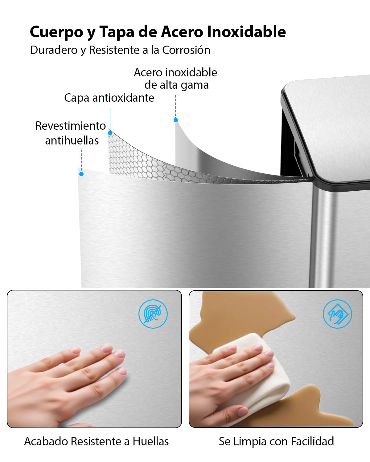 lovewind Cubo de basura de cocina, contenedor de reciclaje de 20 L con 3 compartimentos, incluye organizador de bolsas de basura, etiqueta magnética y tapa de cierre suave,plateado