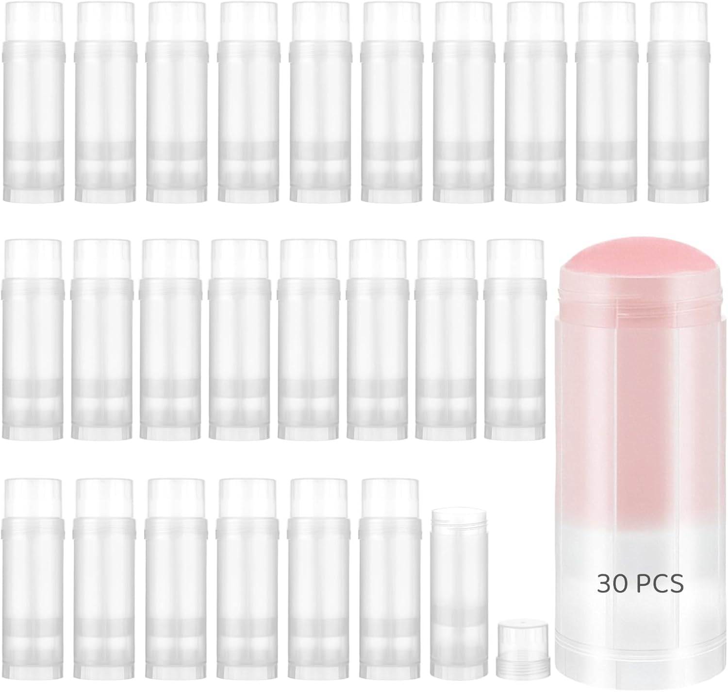 OMISTAR 30 PCS Empty Deodorant Containers 2 oz, Refillable Twist Up Deodorant Tubes, Translucent Plastic Stick Holder, Push Up Bottles for DIY Lotion Bars, Sunscreen Stick, Solid Perfume