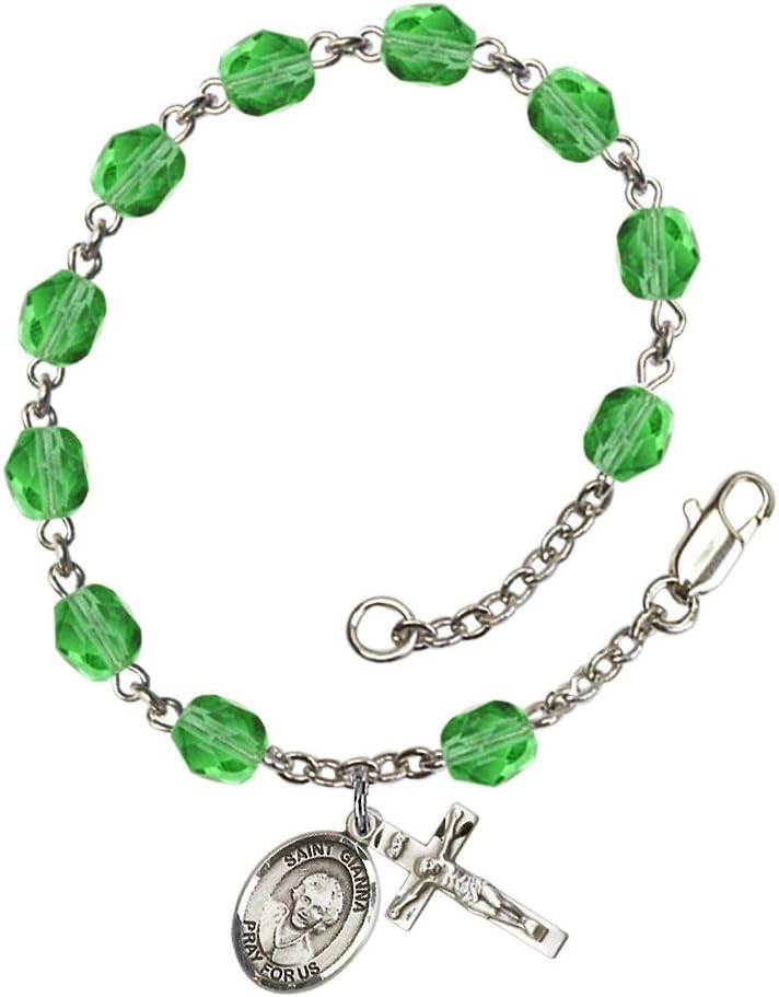 Bonyak Jewelry St. Gianna Beretta Molla Silver Plate Rosary Bracelet 6mm Fire Polished Beads - Every Birth Month Color
