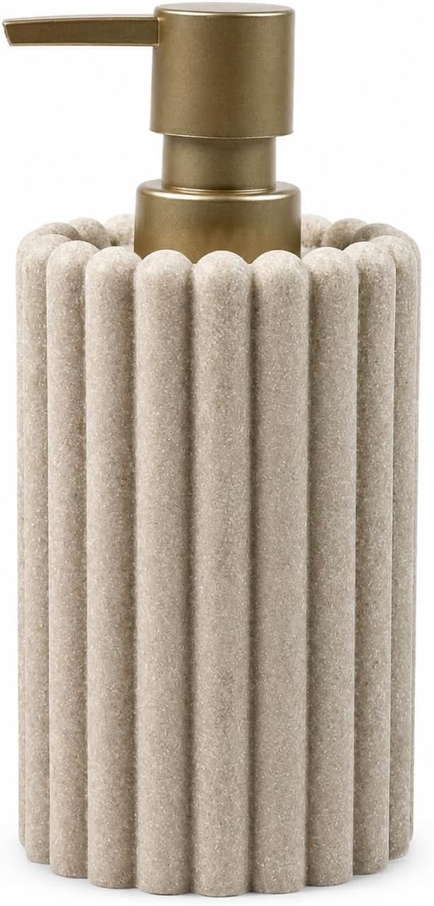 Polyresin Sıvı Sabunluk, Modern Çizgili, Krem Renk, Mat Doku, Sıvı Sabun, Pompalı, Kozmetik Şişesi, Doldurulabilir Sıvı Sabunluk, Banyo Mutfak Lavabo Otel Karavan Mien Aksesuarı