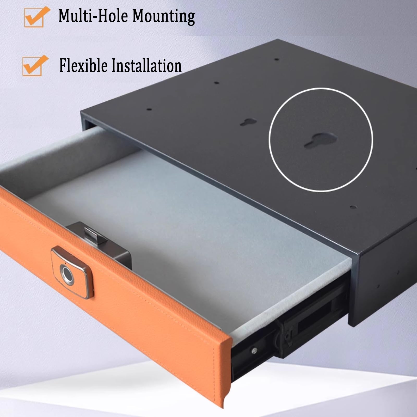 Cassaforte biometrica in Acciaio, Accesso rapido sotto la scrivania, cassaforte Intelligente per riporre Oggetti nascosti in casa, Organizer per Gioielli da Comodino - Grigio - 350 mm