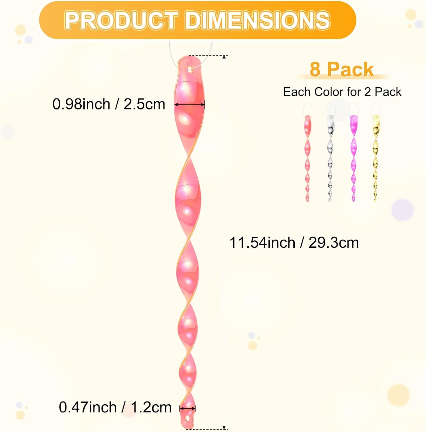 M METERXITY 8-Pack Bird Reflective Rods 11.5 Inch Spiral Bird Scare Rods Hanging Birds Deterrent Device for Yard/Patio/Garden/Farm/Decoration [Pink, Silver, Plum Red, Gold] image 3