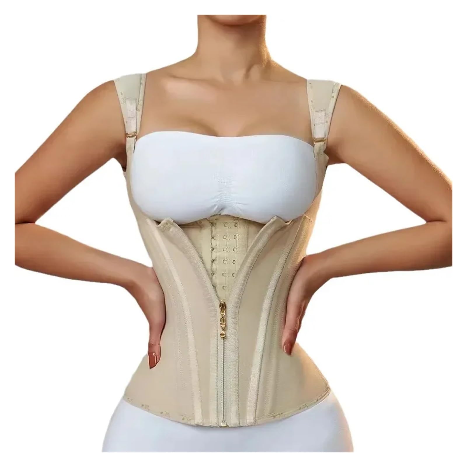 Fascia Addominale per Donna Top modellante con cerniera e cintura addominale 15 ossa in rete altamente elastica