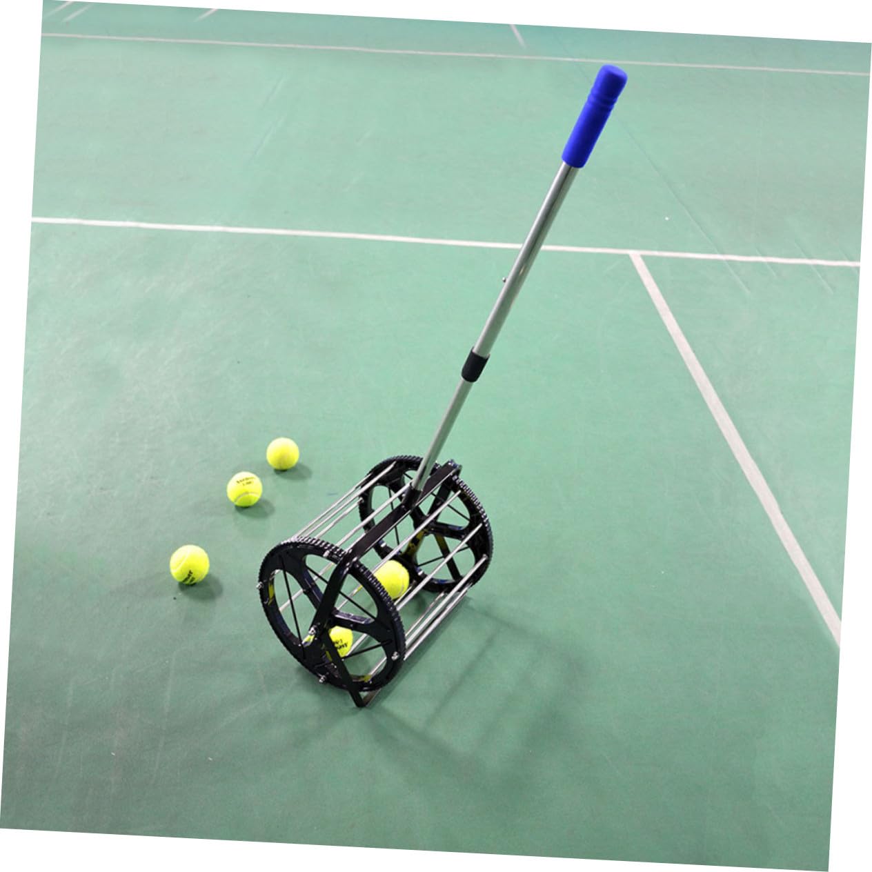 WOONEKY Cesta Recoge Pelotas Tenis Ajustable con Ruedas Capacidad Bolas para Entrenamiento Sin Agacharse