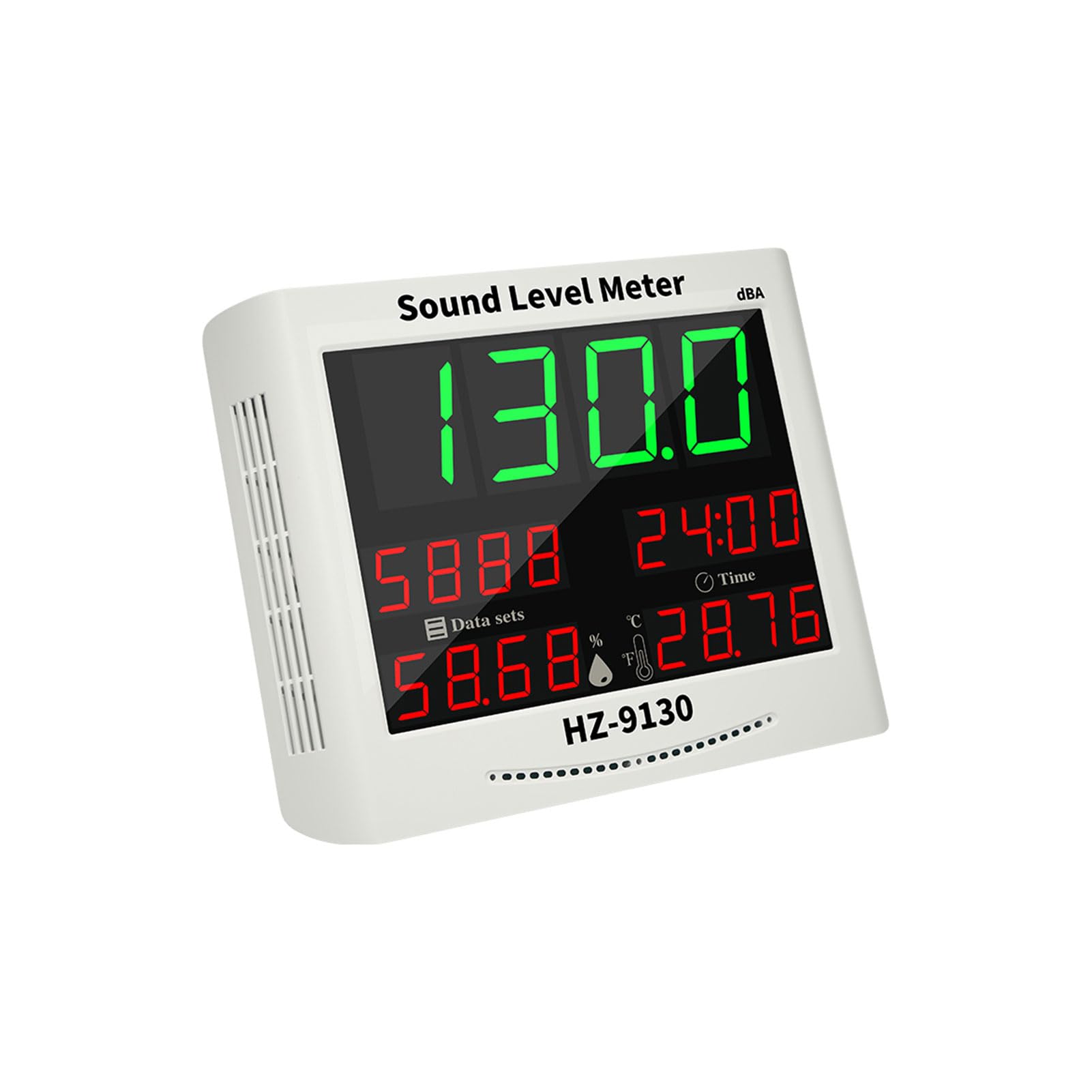 WLAN-Schallpegelmesser, Dezibel-Monitor mit Temperatur- und Feuchtigkeitssensor, Großes LCD mit Hintergrundbeleuchtung, 30–130 DB, Alarm für Büro, Klassenzimmer, Fabrik (EU-Stecker)