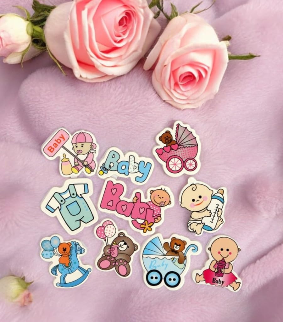 Chocozone Baby Girl & Baby Boy Decorations for Baby Shower Hampers Decorations Basket 3D Gift Wrap Stickers (Pack of 50)