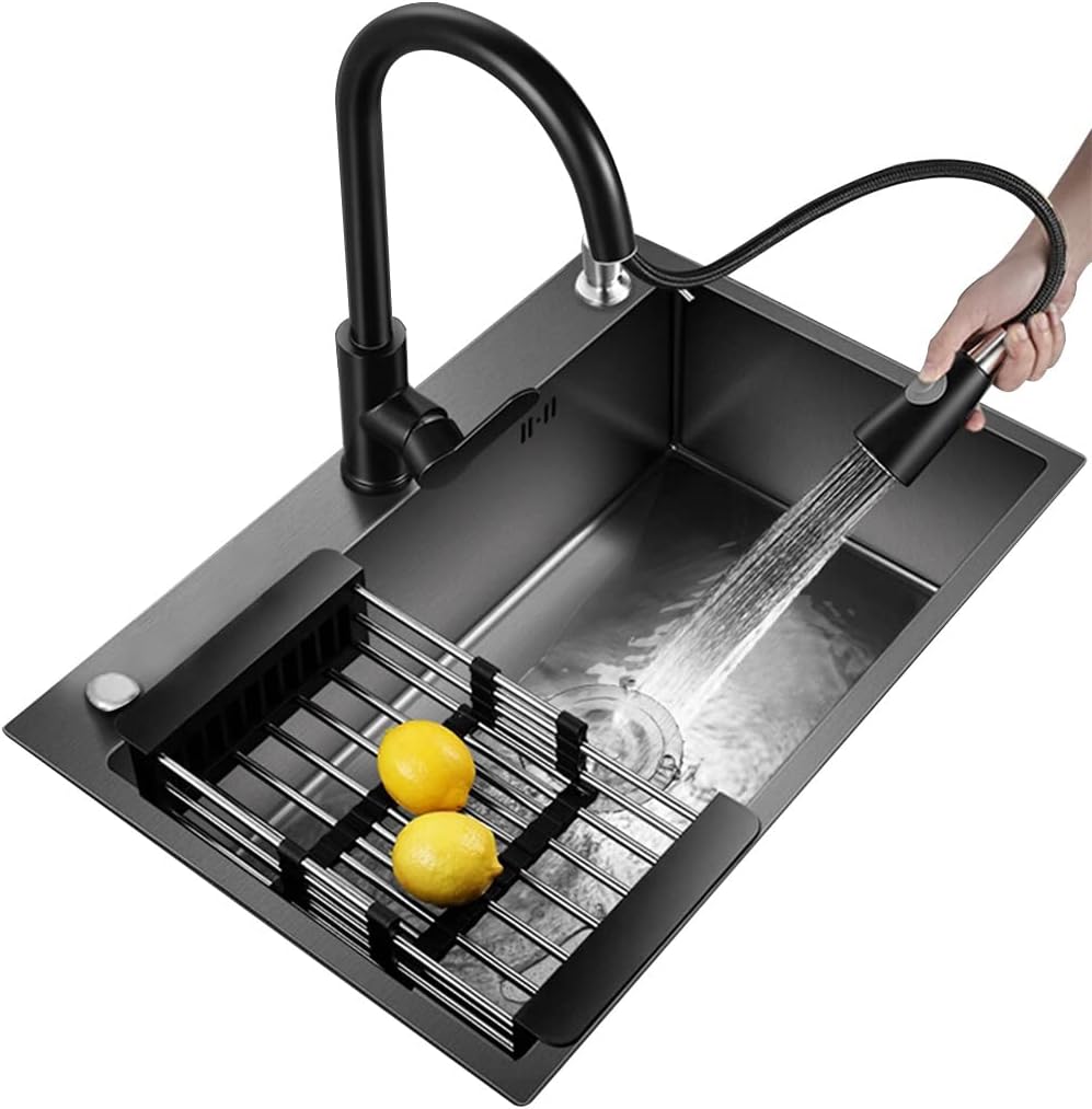 CuNtoHHH Black Kitchen Sink, Stainless Steel Bar Builtin Sink