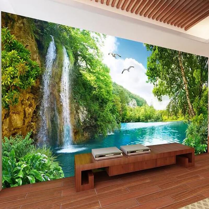 Papier peint intissé cascade verte 200x140cm pour décoration murale salon