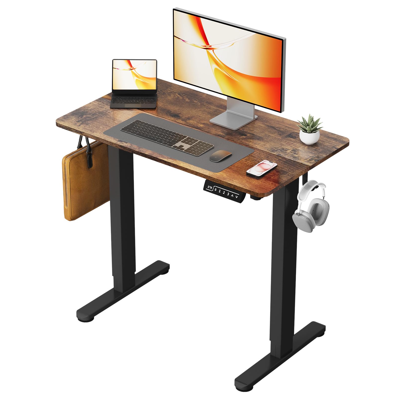 JYLH JOYSEEKER Small Standing Desk, 35" ×20" Electric Standing Table, Height Adjustable Compact Sit Stand Workstation with Splice Board, Home Office