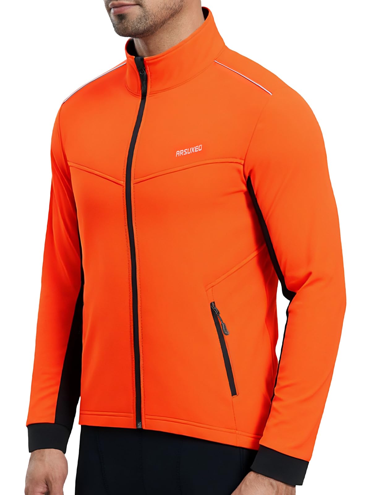 ARSUXEO Herren Fahrradjacke Winddicht Fahrrad Wanderjacke mit Fleece-Innenfutter, 5 Taschen, Perfekt für Winterradtouren, Outdoor-Sport & Alltag 24ADE