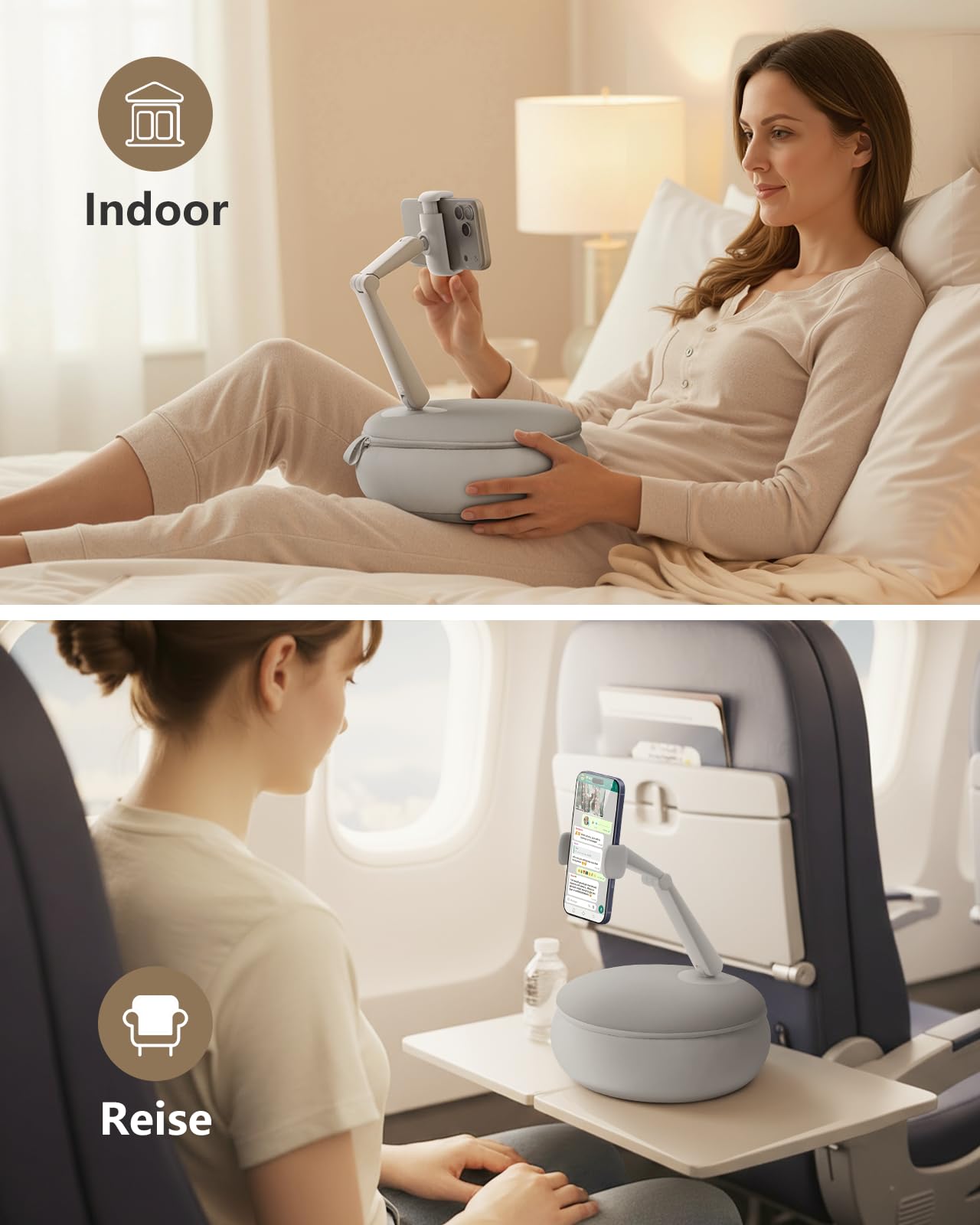 SAIJI Handyhalter fürs Bett, Verstellbarer Winkel und Höhe Handy Ständer für Videoschauen im Bett/Sofa/Schoss, Geeignet für 4.7"-7.0" Handys (Grau)