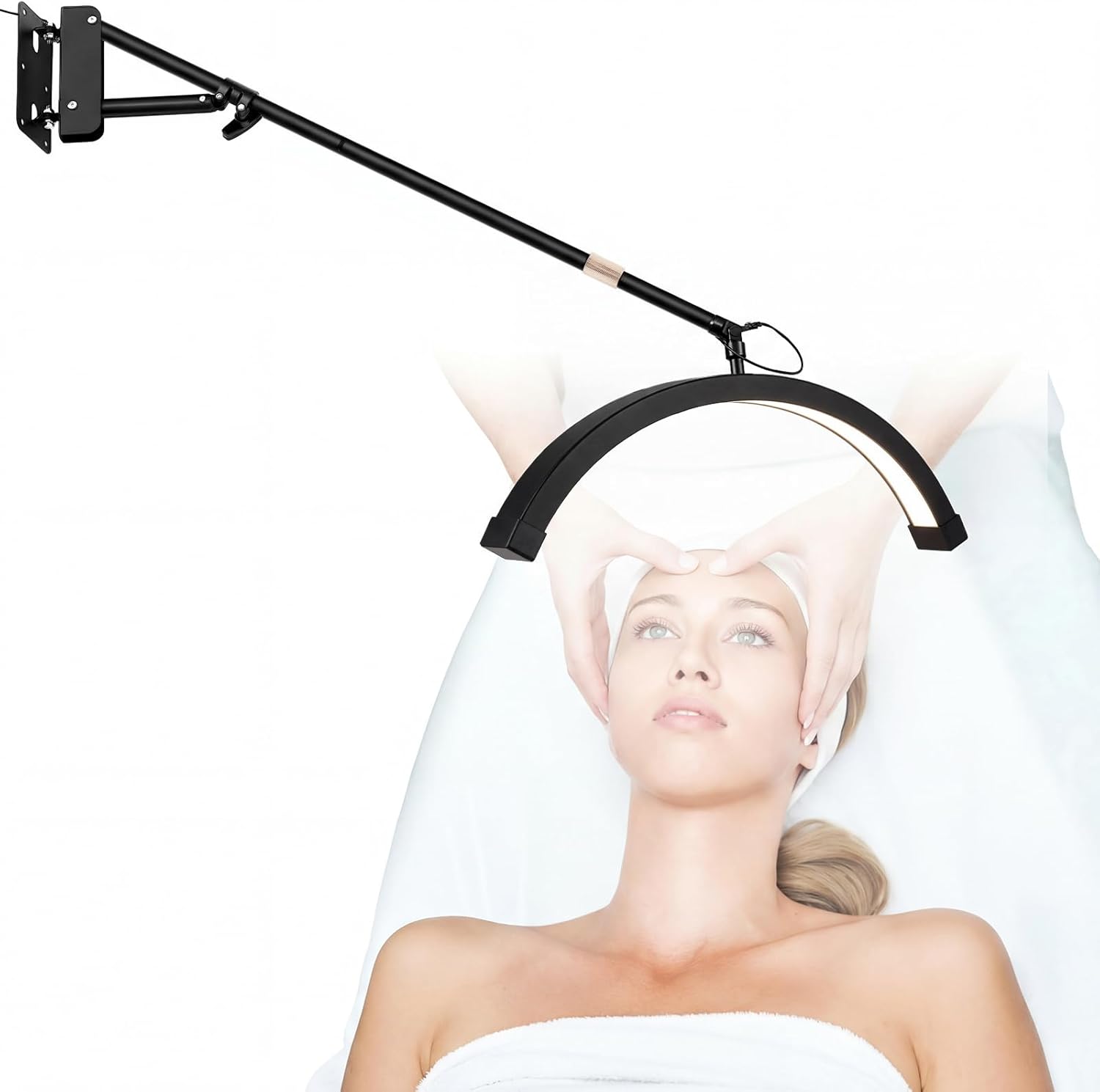 Wall Mount Lash Lamp Half Moon Shaped LED Lash Nail Light Cool/Warm Modes Adjustable Angle and Height for Barbershop Eyelashes Nail Eyebrows Tattoo Hair Salon, with Phone Holder