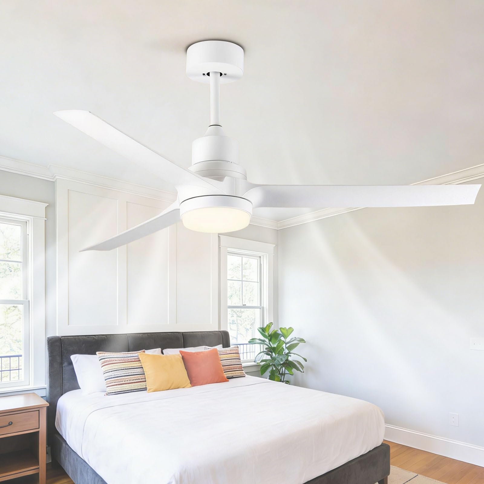 HXYSXHJUO Modern 52in Ceiling Fan with Light Indoor Smart Remote/APP/Voice Control for Bedroom Dining Room Living 6 Speeds Quiet Fans Dimmable LED