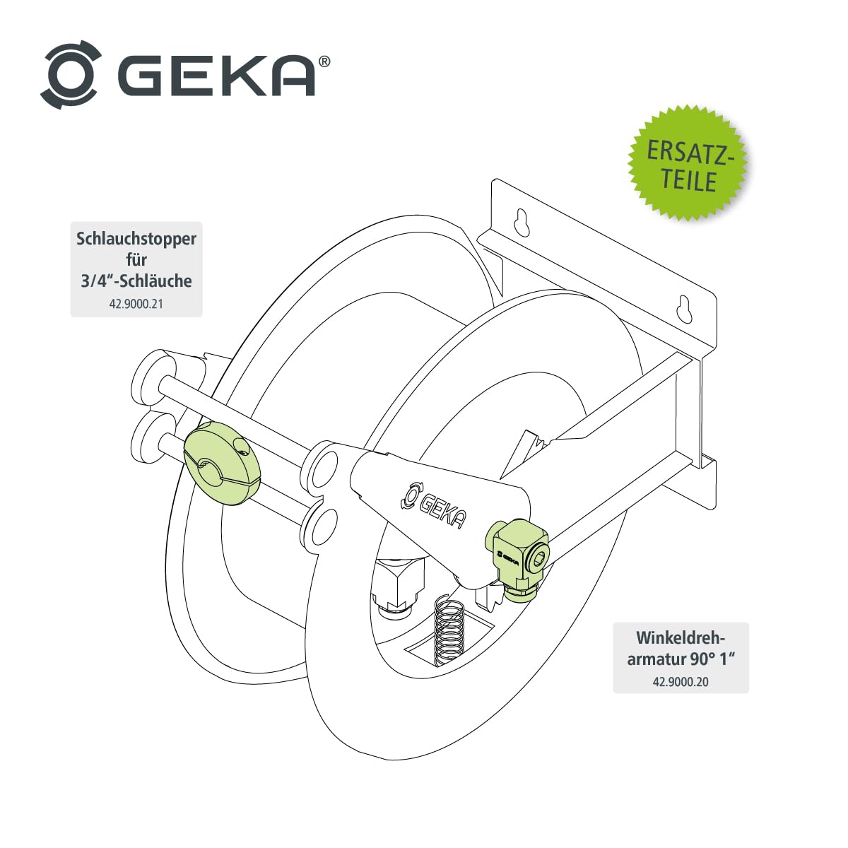 GEKA plus Automatischer Schlauchaufroller PA30SK (robuster Schlauchaufroller, Stahlkonstruktion, autom. Rückzug, schrittweise Arretierung, mit 30 m Wasserschlauch), Grau