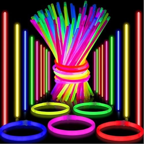 Segotendy Pulseras Luminosas Fluorescentes,100pcs Barras Luminosas Fluorescentes con Conectores,Neon Kit para Crear Pulseras y Collares,Varitas Luminosas para Fiesta,Boda,Cumpleaños Decoracion Regalo