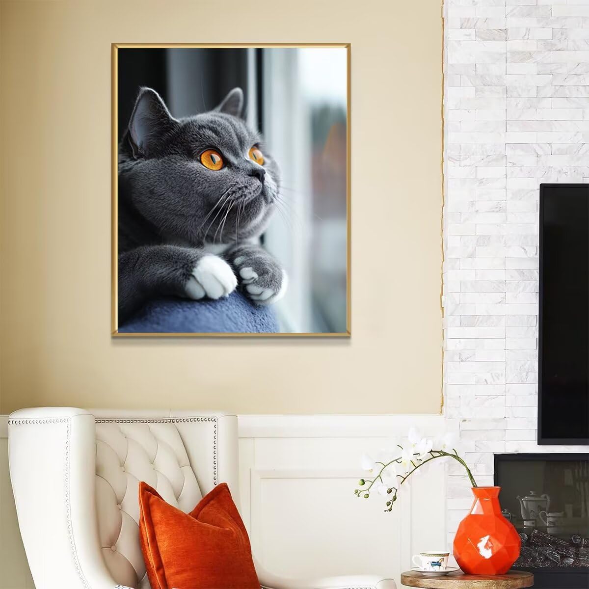 Dipingere con i Numeri Gatto, Paint by Numbers Adulti Animale, Fai da te Creativi Adulti Quadri da Dipingere Numerati Kit per Decorazione Della Parete di Casa, Regalo 70x95 cm Senza Cornice I8-L