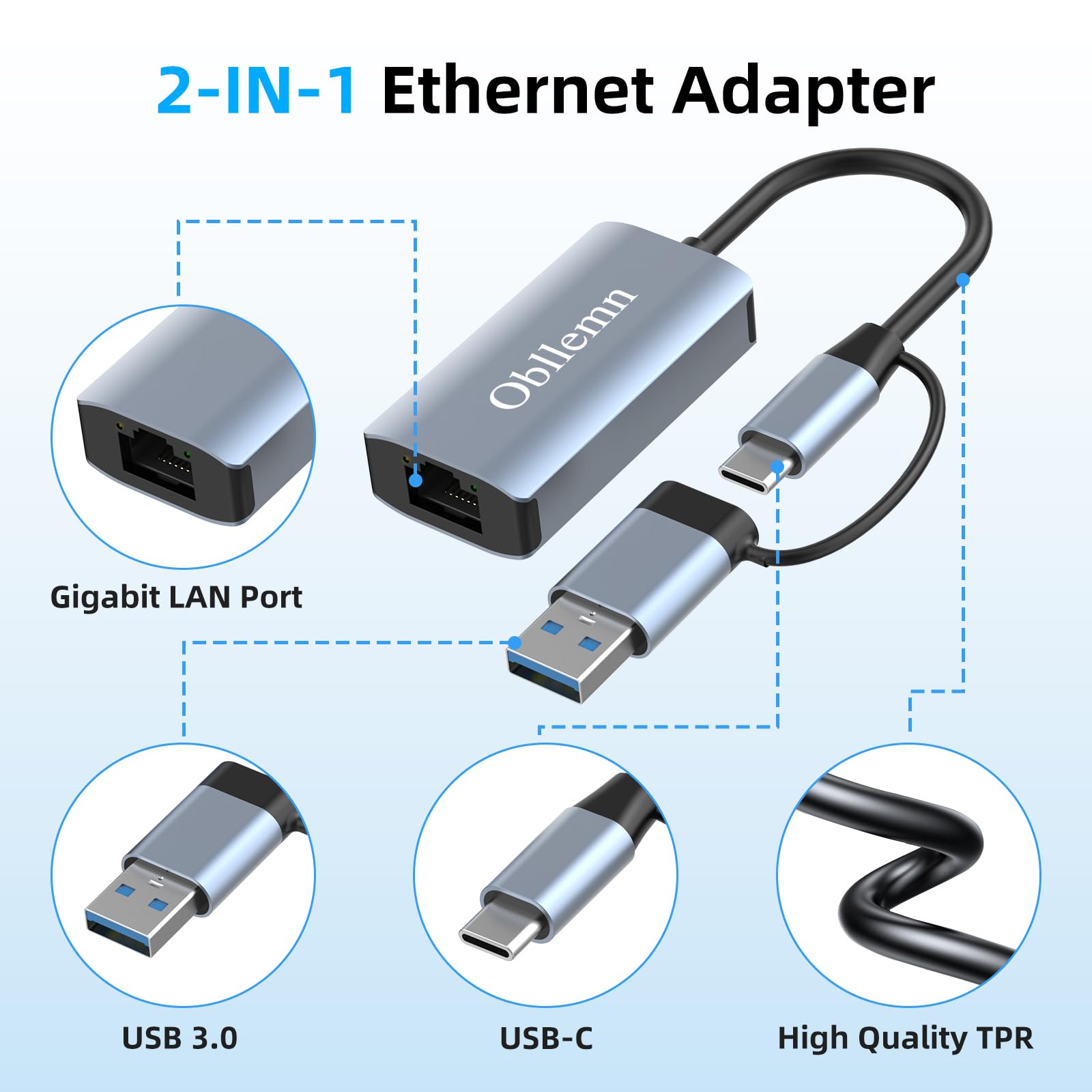 Adapter USB do Ethernet RJ45 1000 Mb/s, kompatybilny z MacBook, Surface, Laptopy z systemem Windows, XP, Vista, Mac/Linux