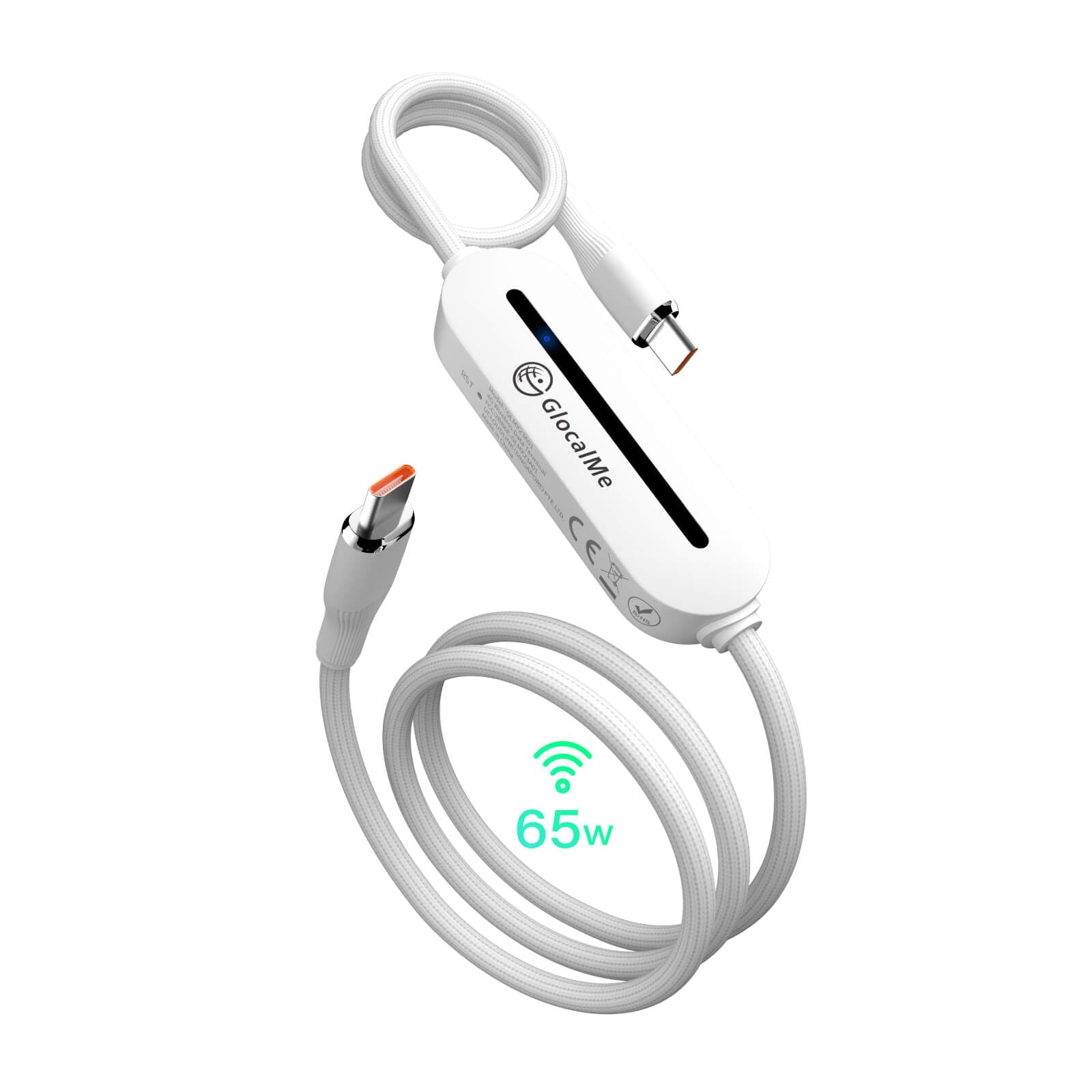GlocalMe UniCord - Cavo USB-C 65W 1m Con Hotspot 4G WiFi Integrato - Ricarica Rapida E Dati In Oltre 200 Paesi