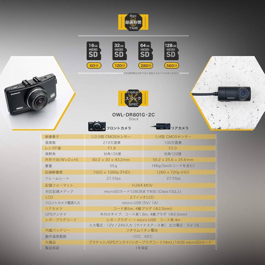 Amazon.co.jp: オウルテック ドライブレコーダー 前後カメラ 1080Pフル