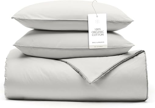 BOLL & BRANCH Signature Comforter Set, Twin/Twin XL, Mist | 1 Comforter, 1 Sham - Duvet Insert & Cover in 1 Layer - Luxury Organic Cotton, Down Alternative, Hypoallergenic, All-Season