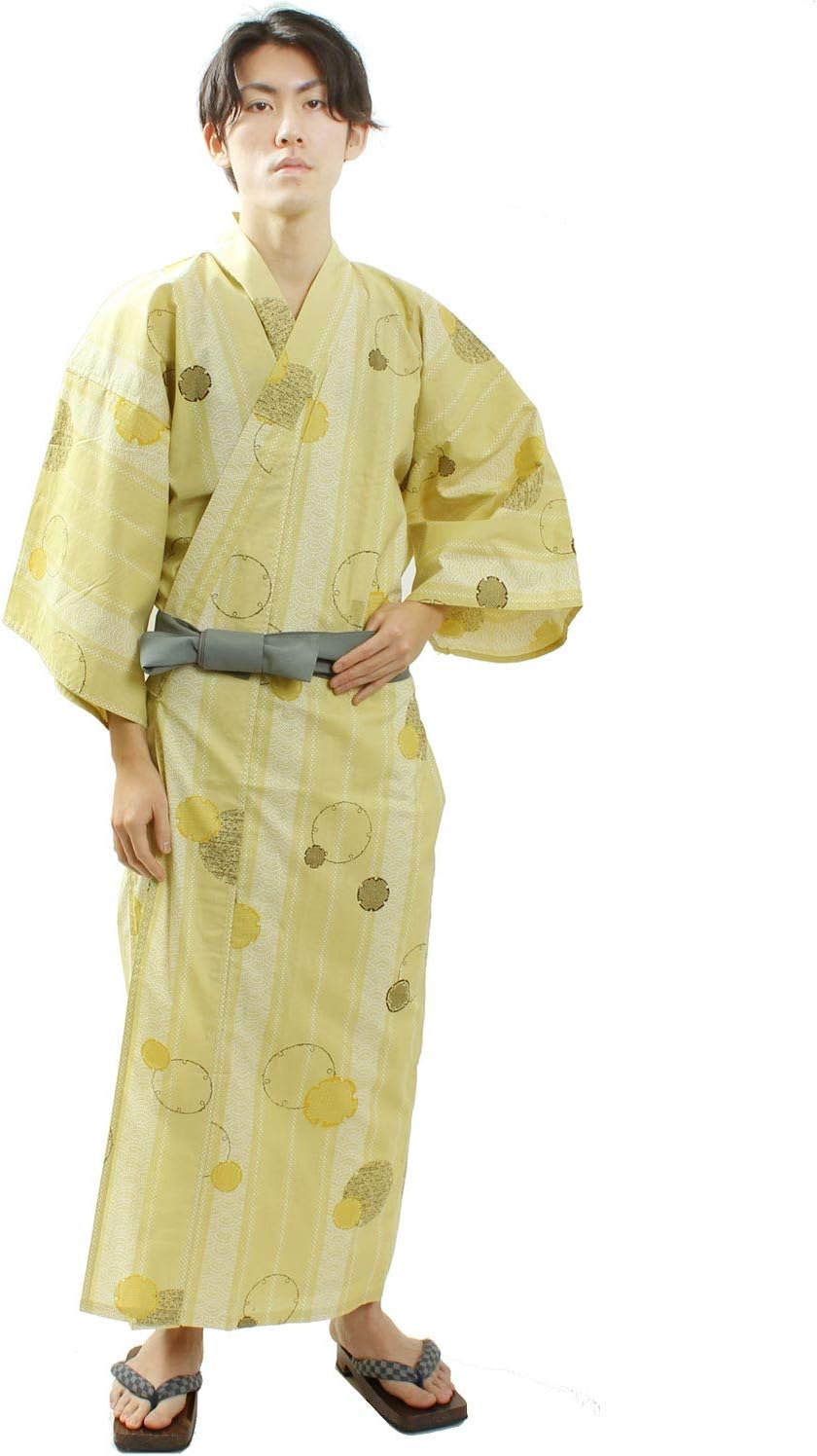 Fuuka Japanese Kimono Unisex Roomwear Indoor Yukata and OBI Belt Set of 2 S/M/L/LL Size 6 Pattern