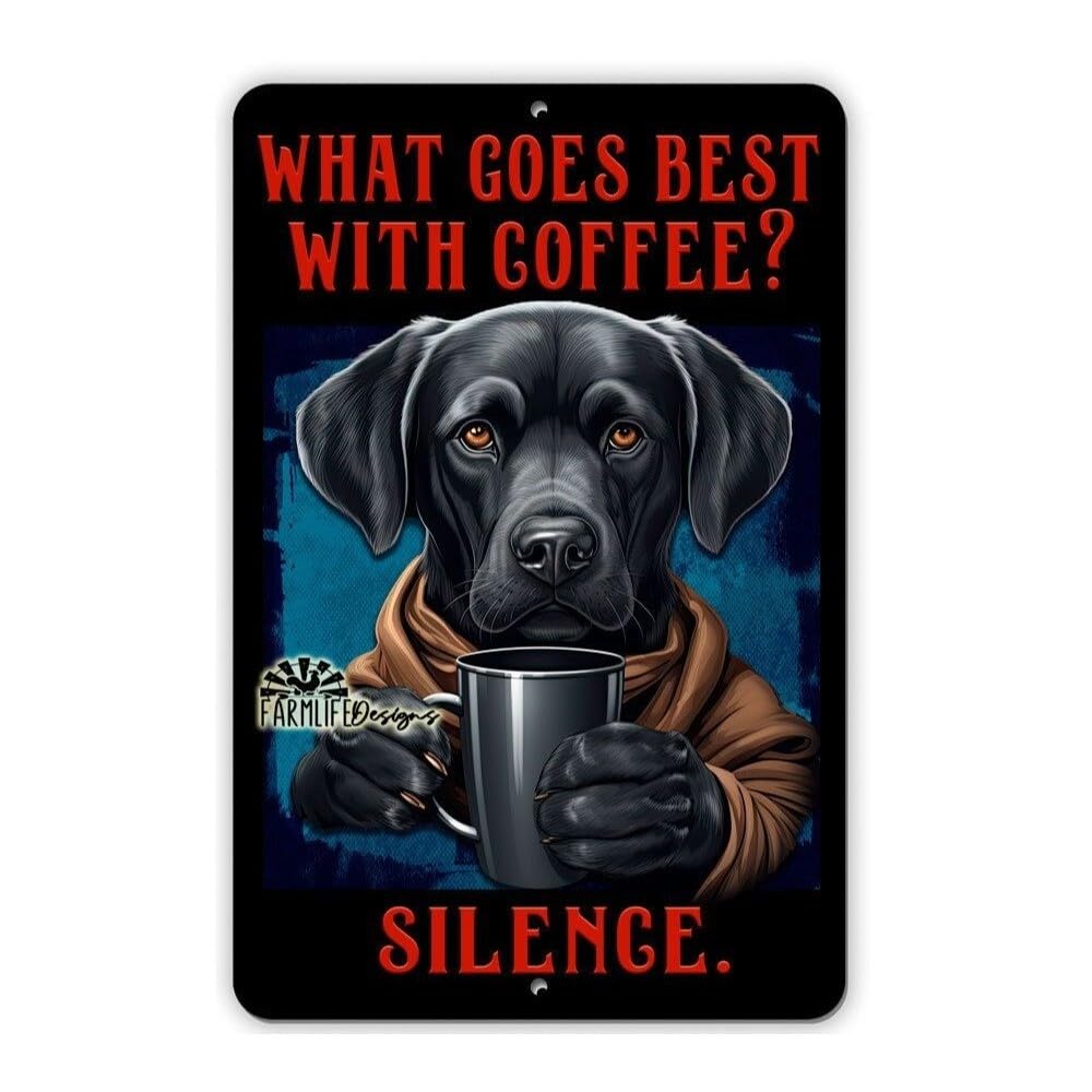 Black Lab Coffee Sign 8"x12" Funny Handmade Coffee Bar Labrador Retriever Dog Si home decor