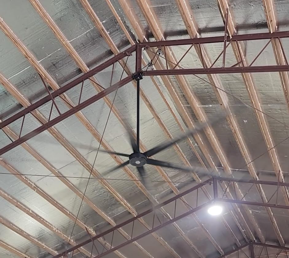 Image of 144-Inch HVLS Industrial Ceiling Fan Large Commercial Ceiling Fan +32,000 CFM with Remote, PMSM Motor, 6 Speeds, Reversible, for Warehouse, Gym, Barn, Shop, Garage | Orion 144 inch (Black)