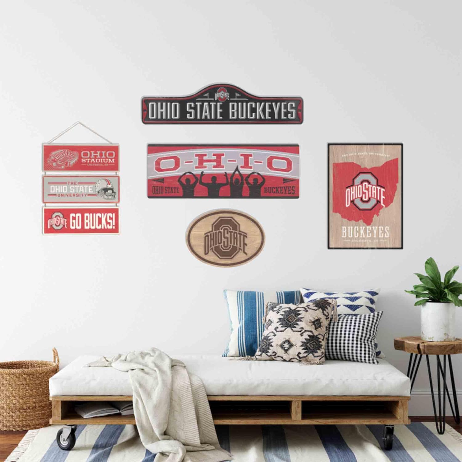 Open Road Brands Ohio State University Wood Wall Decor - Large Ohio State Buckeyes Wall Art for Man Cave or Dorm Room