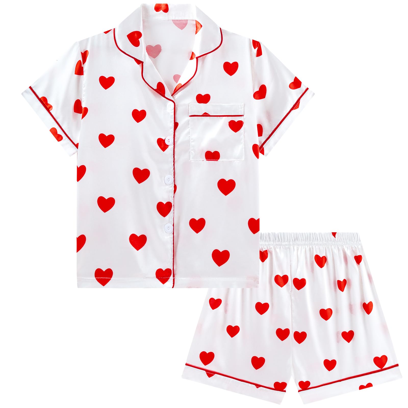 �️DIPUG Girls Pajamas Satin Pajama Silk Pjs Short Sleeve Sleepwear Red Heart — fashion deal