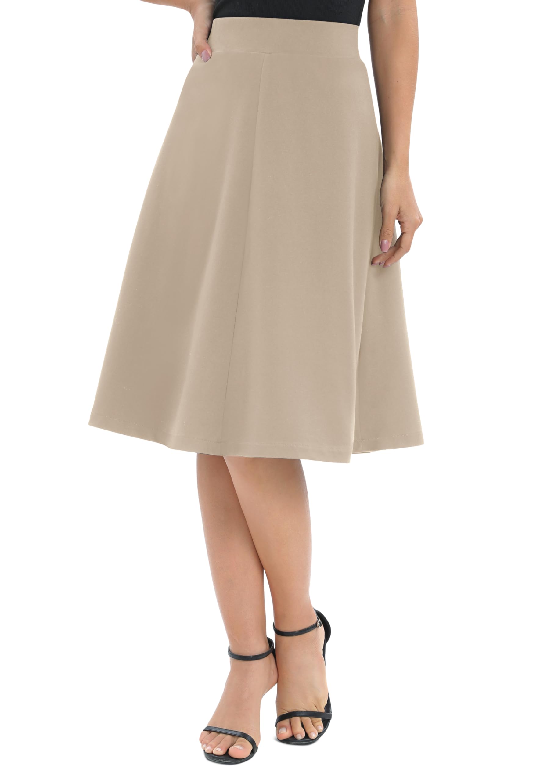 Urban CoCo Women's A-Line Elastic High Waist Flare Work Midi Knee Length Stretchy Skirt