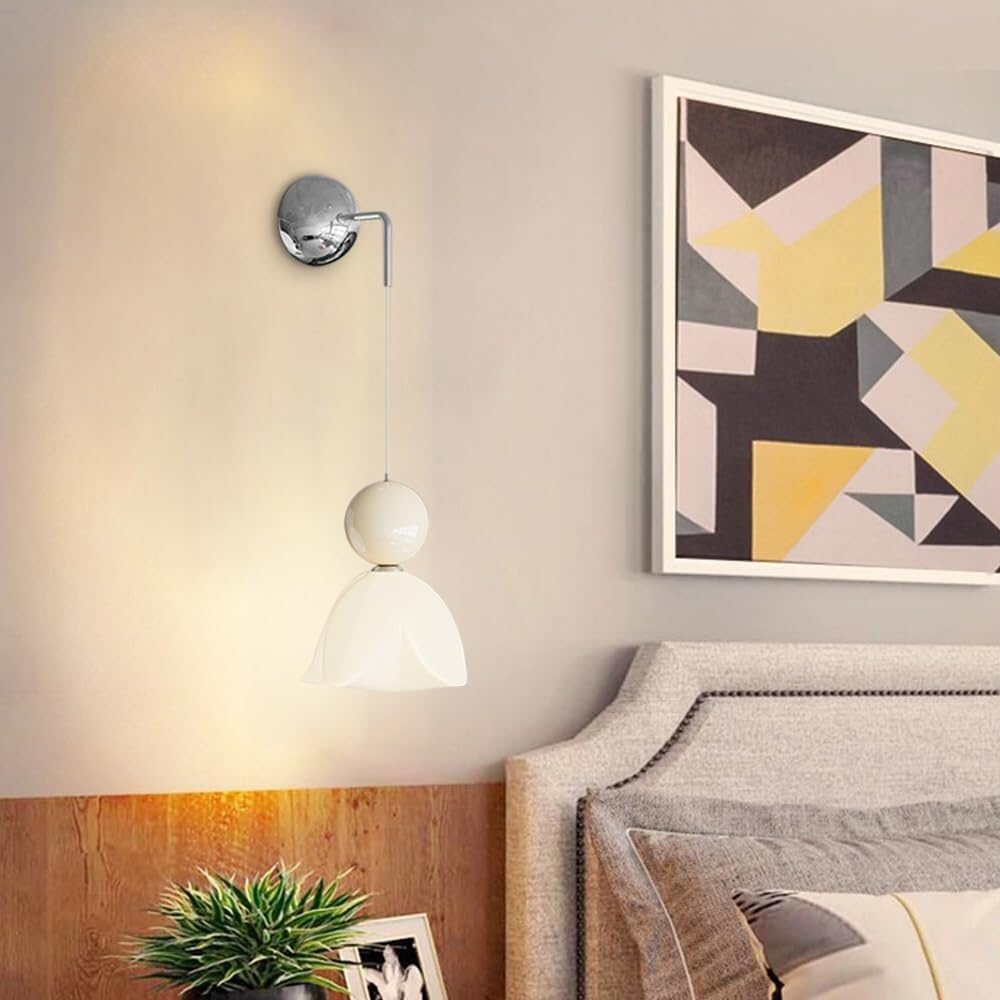 Generico Nowoczesna lampa ścienna do wnętrz LED Akrylowy kwiat lampka nocna do sypialni Nordic Nordic lampka nocna zagłówek salon (biały A)
