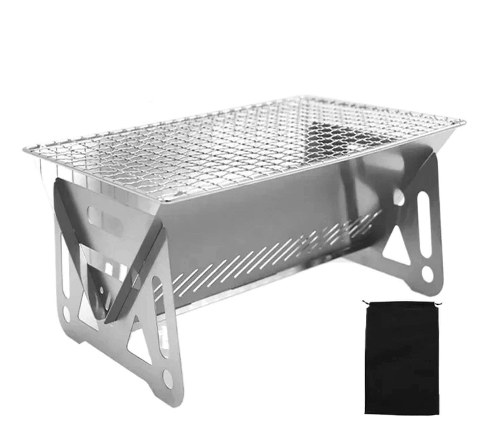 Portable Folding Barbecue Grill Heating Stoves Multifunction Camping BBQ Grill Rack Net Firewood Stove Stainless Steel BBQ Grill(Larger)