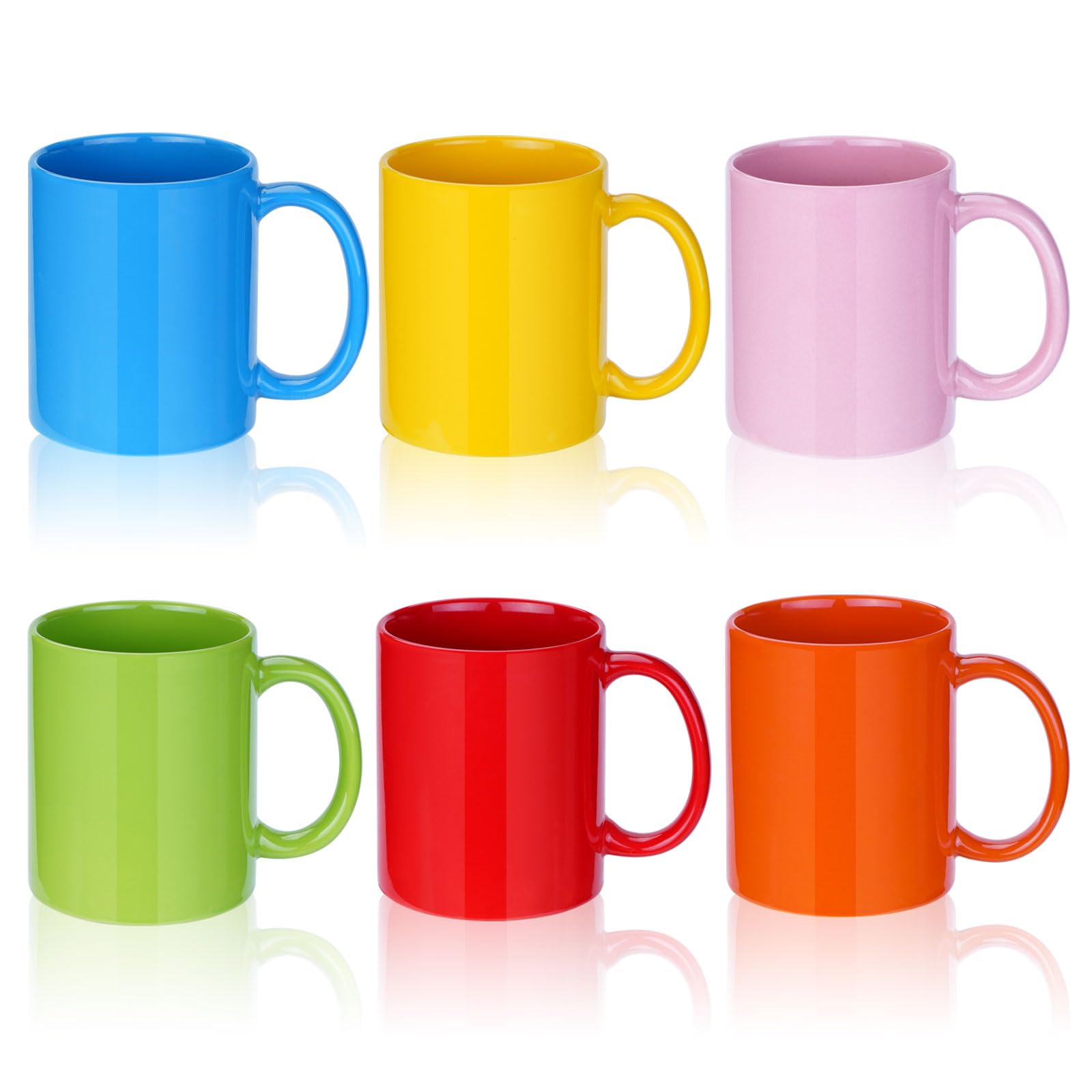 Multi-Coloured Ceramic Mugs Set of 6-11.2 oz / 330ml -Coffee Mugs-Cappuccino-Tea Cups- Hot Chocolate Cups- (Red, Blue, Yellow, Green, Pink, Orange)