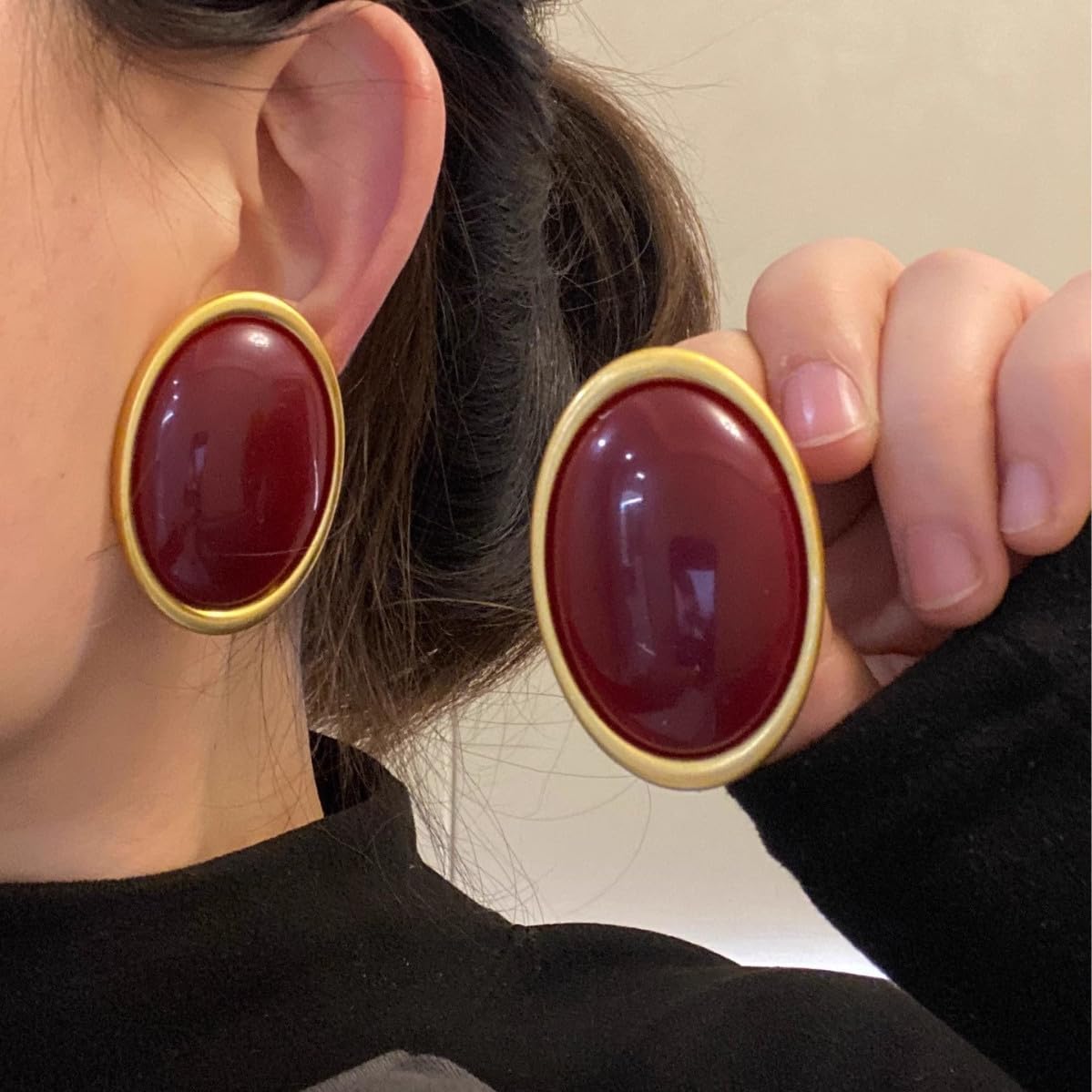 Chunky Statement Earrings for Women Black Blue Red Burgundy Resin Acrylic Earring Big Oval Round Earrings Large Geometirc Drop Dangle Earring Chunky Jewelry Holiday Christmas Accessories - Image 4