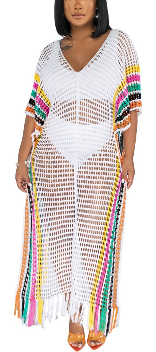 BFFBABY Costume da bagno da donna traforato all'uncinetto estivo da bagno in maglia a rete lungo maxi abito da vacanza