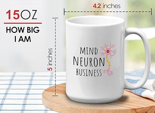 Miniatura 6 de Taza de café médica de 15 oz blanca - Mind Neuron Business - Cuidado de la salud Chistes divertidos Doctor Med Nursing Degree Pun