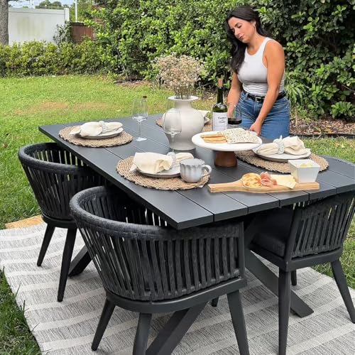 Image of PURPLE LEAF 5 Pieces Outdoor Dining Set with Patio Aluminium Dining Table and Wicker Chairs Modern Furniture Cushions Sets for Backyard Indoor Decor Kitchen Gray