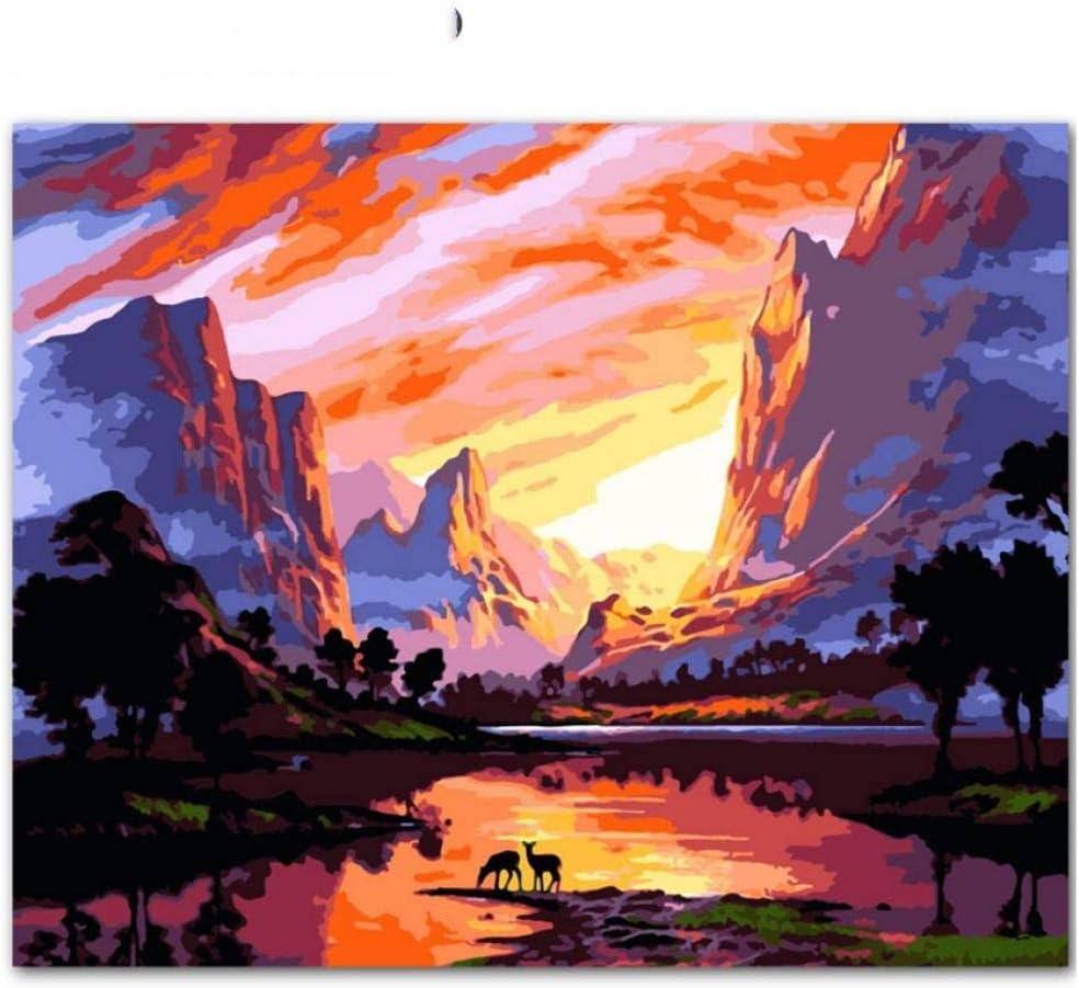 Amazon.co.jp DIYペイント 数字 キャンバス油絵 サンセットマウンテンビュー キット 子供&大人用 幅12インチ x 長さ16