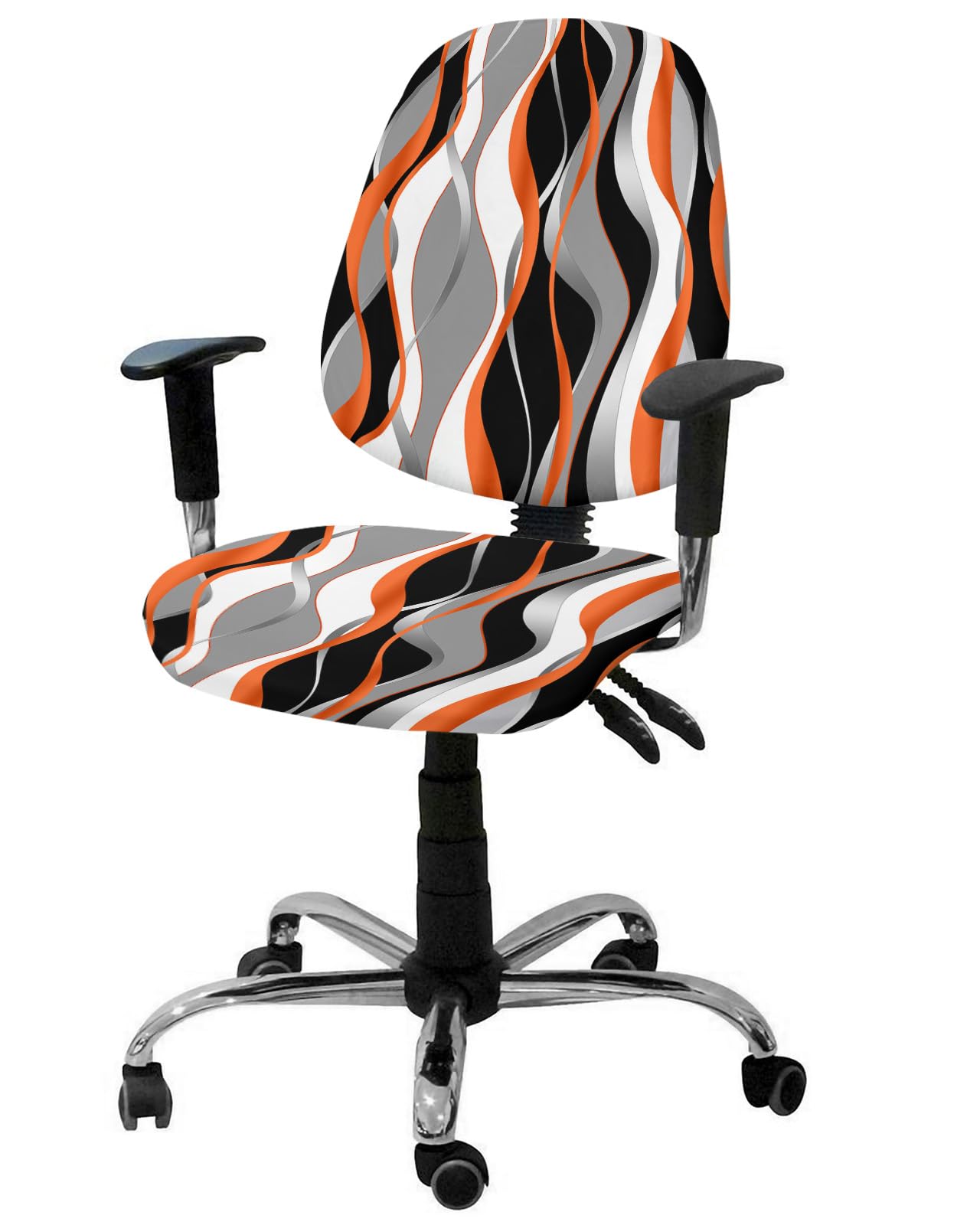 Jolunifun Abstract Orange Office Chair Covers Stretchable 2 Piece, Soft Decorative Computer Desk Chair Cover Protector Universal Rotating Chair Slipcover Gradient Grey Geometric Black Stripes