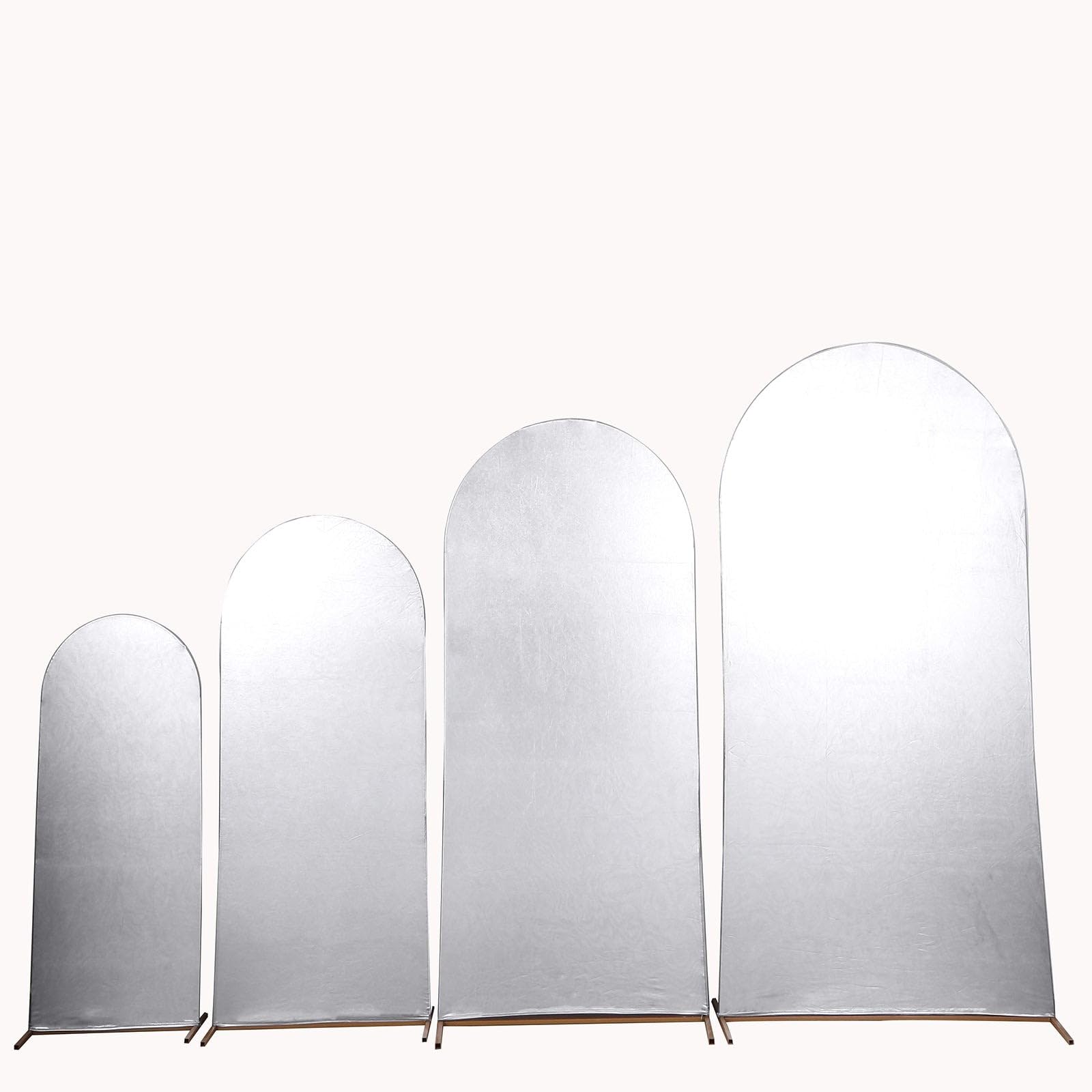 Balsa Circle 4 Silver Fitted Metallic Spandex Round Top Wedding Arch Backdrop Stand Covers Set Party Events Reception Decorations Supplies