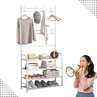 Sapateira Organizador com Cabideiro de Chão e 4 Prateleiras | Arara Multiuso Vertical para Roupas, Bolsas e Sapatos Branco)