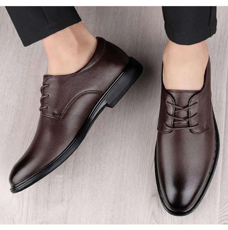 Formal Shoes for Men Lace Up Black Burnished Toe Leather Derby Shoes Non Slip Anti-Slip Block Heel Slip Resistant Low Top Business2