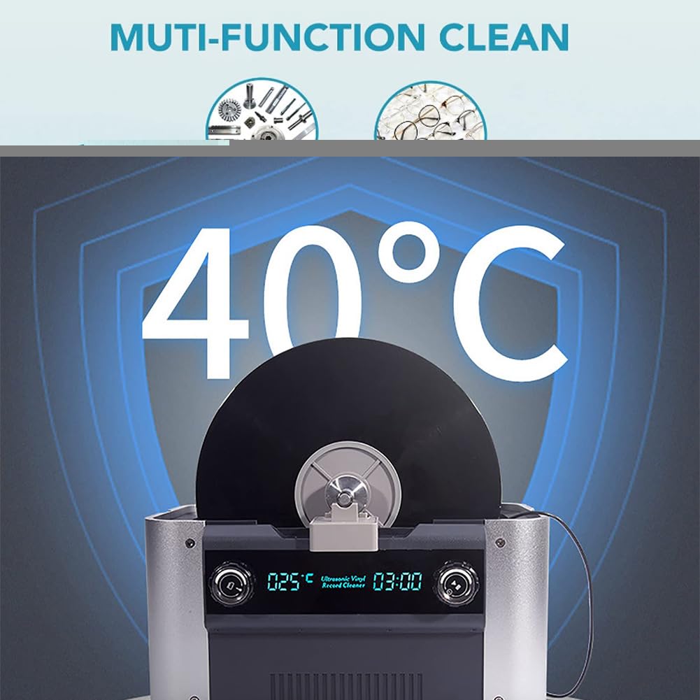 Pulitore portatile per dischi in vinile, macchina per la pulizia di LP con asciugatura automatica, timer e allarme temperatura dell'acqua per una manutenzione efficiente dei dischi
