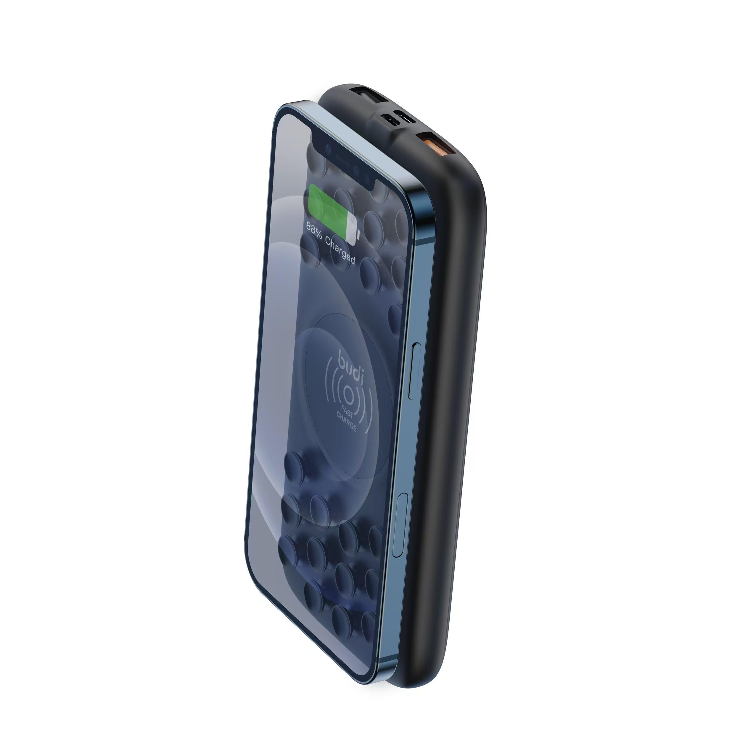 Budi Power Bank Wireless 10000mAh Con Ventose - PB099B - Ricarica Veloce 20W - 4