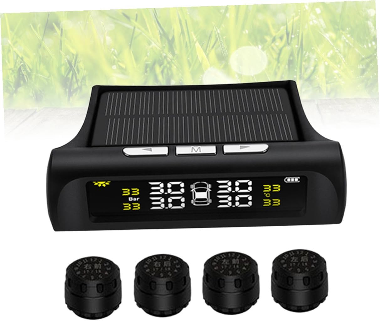 Solar Car Tire Pressure Monitor with External Sensors LCD Display and Dual Charging Easy Installation for Accurate Tire Pressure and Temperature Monitoring