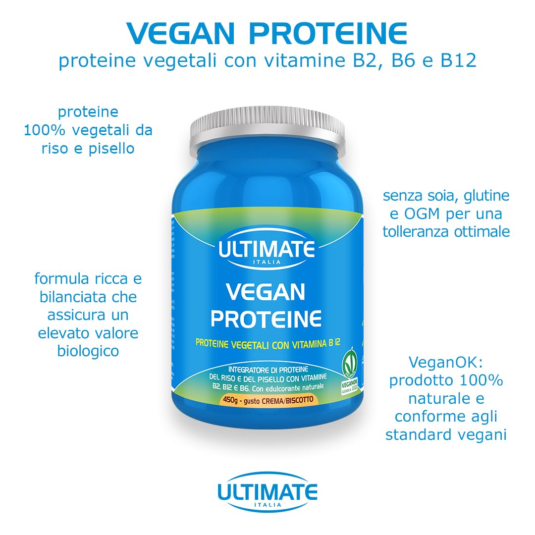 Vita al Top Ultimate Italia Vegan Proteine Gusto Crema/Biscotto, 450 Grammi