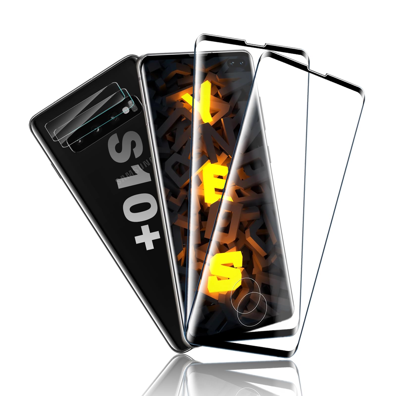 SEVNDE Tempered Glass Screen Protector for Samsung Galaxy S10 Plus, Pack of 2, High Quality 9H Film with High Quality Camera Protective Glass, Fingerprint ID Compatible, Pack of 2 Each