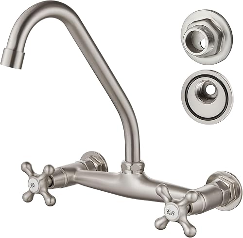 Airuida Grifo de fregadero de cocina de montaje en pared, grifo de fregadero comercial de 8 pulgadas, mezclador de cocina comercial para lavadero